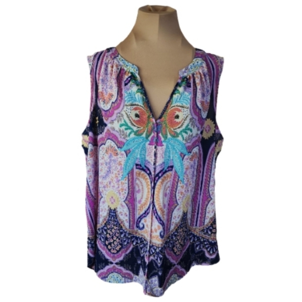 ROSE & OLIVE Paisley Sleeveless Blouse V-Neck Crepe Women's Plus 2X